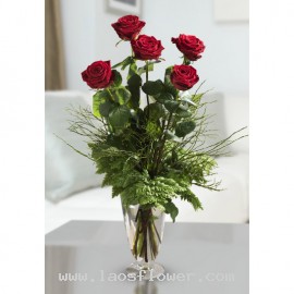 5 Red Roses In A Vase